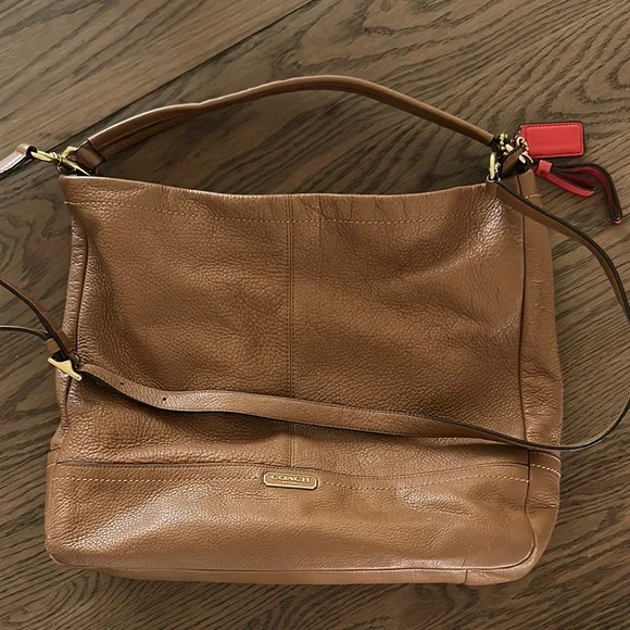 Coach Tan and Red Soft Pebble Leather Crossbody Bag - Picture 1 of 9